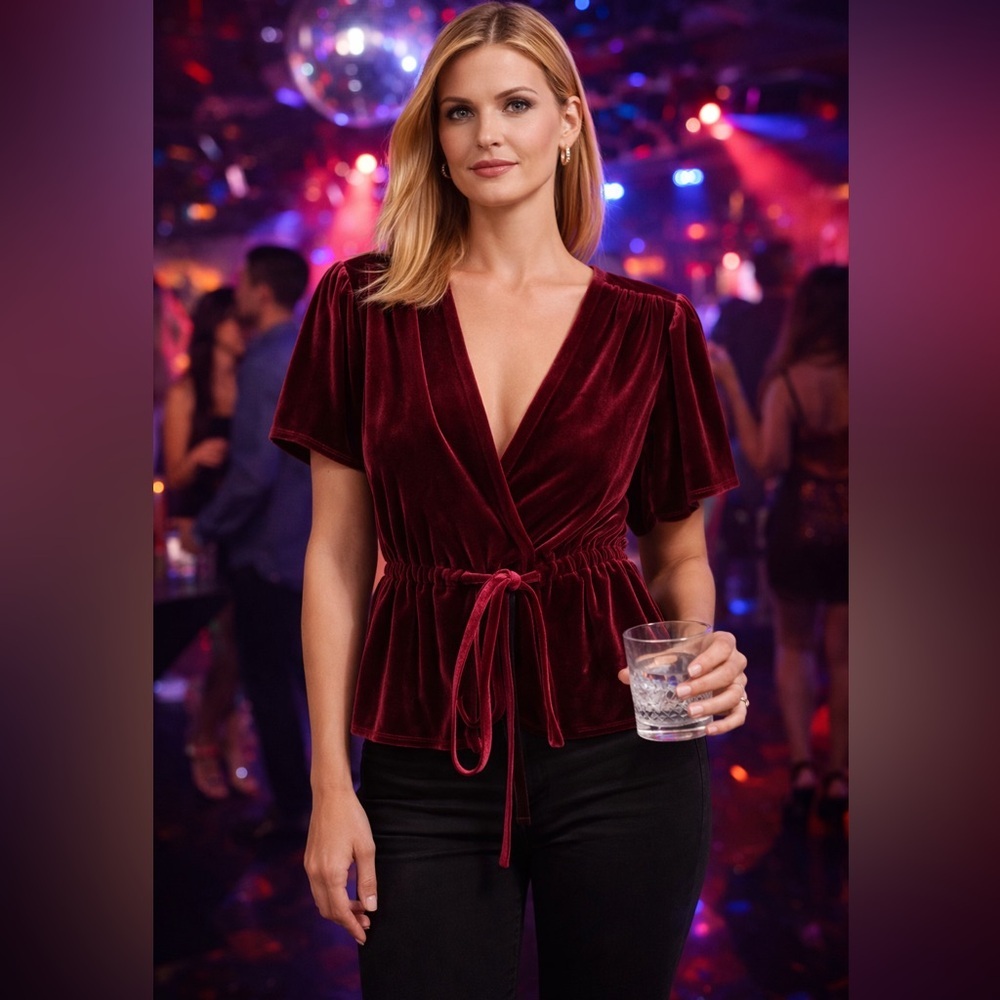 Urban Outfitters Velvet Wrap Top Burgundy Size S Romantic Chic
